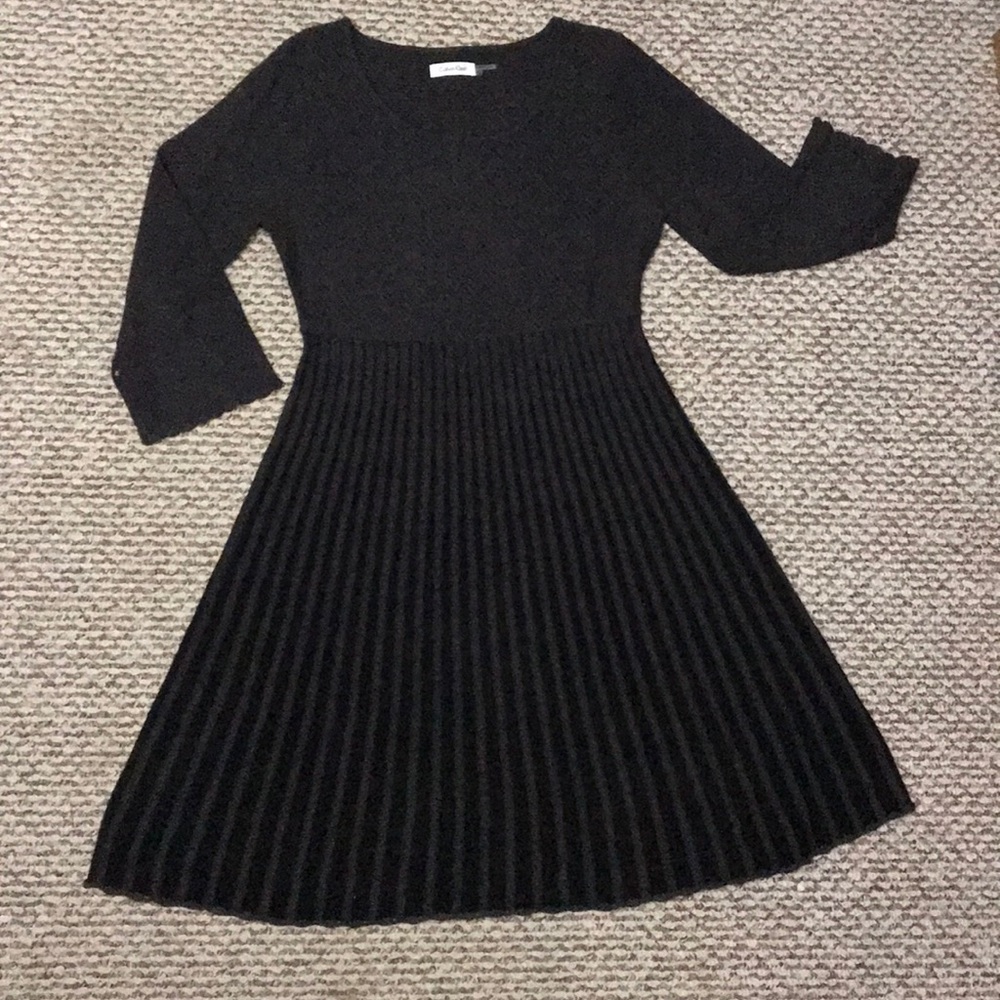 Calvin Klein Gray Sweater Skater Dress Knit SZ M